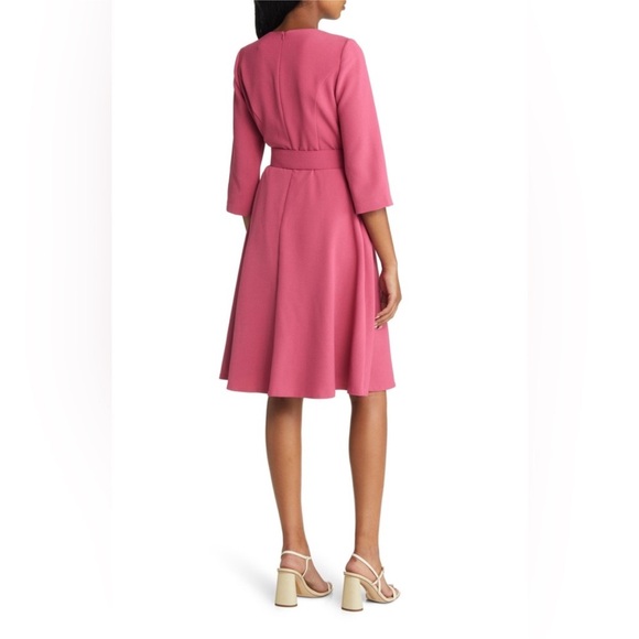 Eliza J Belted Solid Pink A-Line Split Sleeve Knee-Length Dress Size 10 - Picture 2 of 9